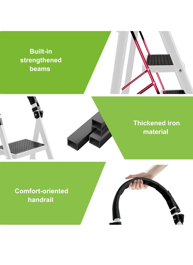 Bentifar - Sturdy 4-Step Folding Ladder with Tool Holder, Anti-Slip Pedal, Portable Iron Step Stool for Kitchen, Household, Indoor & Outdoor Use - Image 1