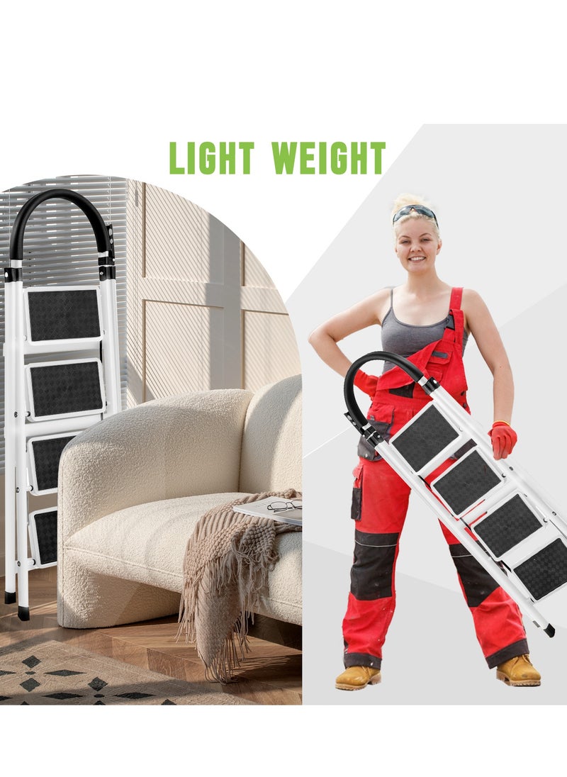 Bentifar - Sturdy 4-Step Folding Ladder with Tool Holder, Anti-Slip Pedal, Portable Iron Step Stool for Kitchen, Household, Indoor & Outdoor Use - Image 1