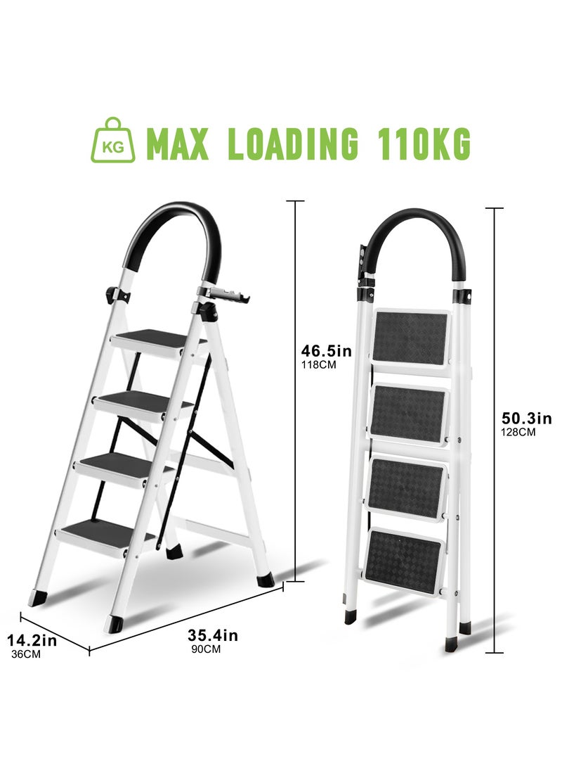 Bentifar - Sturdy 4-Step Folding Ladder with Tool Holder, Anti-Slip Pedal, Portable Iron Step Stool for Kitchen, Household, Indoor & Outdoor Use - Image 1