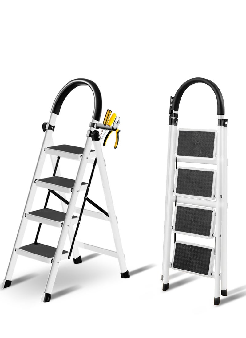 Bentifar - Sturdy 4-Step Folding Ladder with Tool Holder, Anti-Slip Pedal, Portable Iron Step Stool for Kitchen, Household, Indoor & Outdoor Use - Image 1