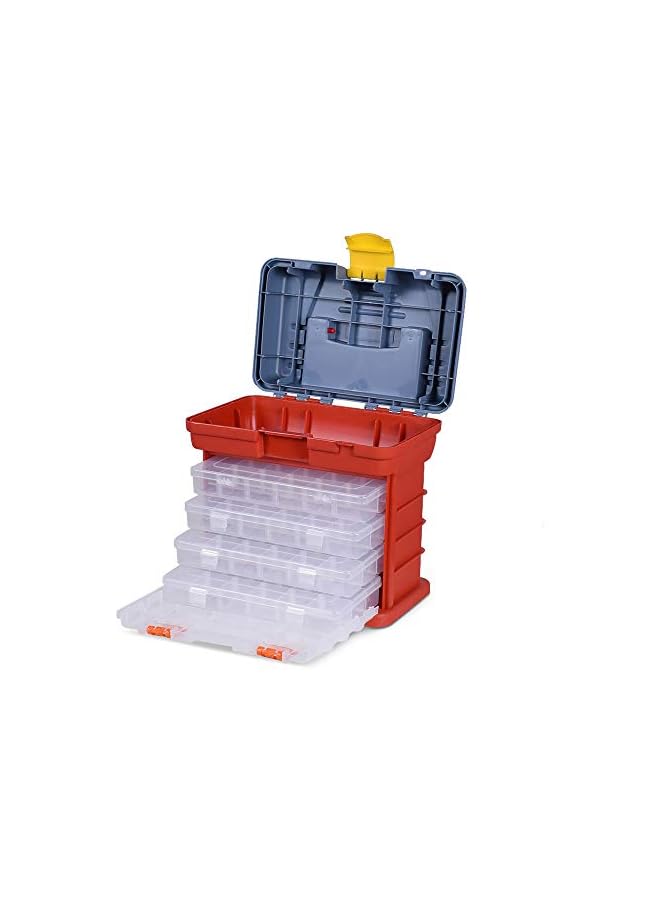 PROMASS promass Hardware Box Storage, Small Utility Tool Storage Box, Portable Crafts Organizer Case with 4 Drawers, for Screws Nuts, Bolts, Orange  - Image 2