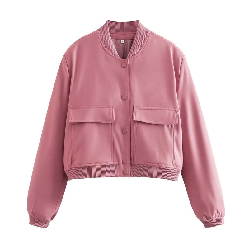 Womens Short Casual Jacket with Large Pockets Autumn 2024 Fashion Trend Polyester Blend Street Style Mixed Media Coat lotus root starch 