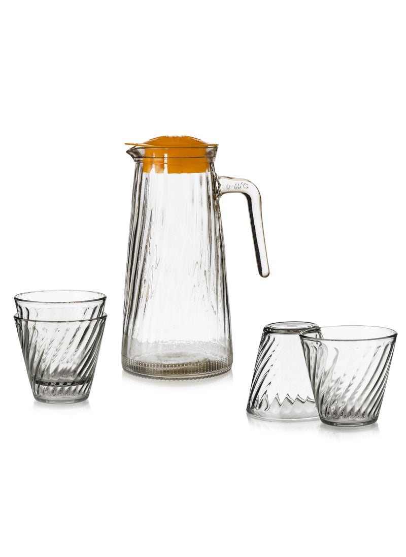 Generic - 5 Pcs Glass Drinks Set Jug 1.5L With 4 Cups 300 ML - Image 1