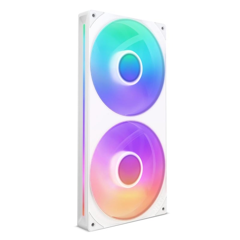 NZXT F280 RGB Core - 280mm Single-Frame Fan Unit with 2 x 140mm RGB Fans - Speed & Lighting Control - High Static Pressure & Airflow - Fluid Dynamic Bearings - 8 aRGB LEDs Per Fan - White - Image 1