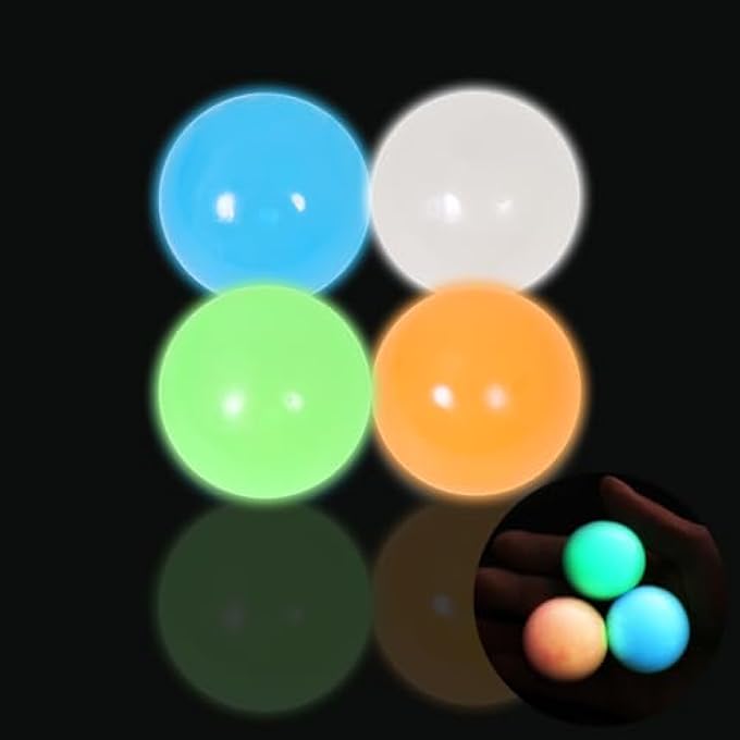 FauKait 4pack-2.4 in,Dream Balls,Glow in The Dark Sticky Balls That Stick to The Ceiling,Stress Balls for Kids and Adults,Elevated Balls,ASMR Cool Stuff for Teens,Ceiling Balls,Lumi Balls,Stocking Stuffers - Image 1