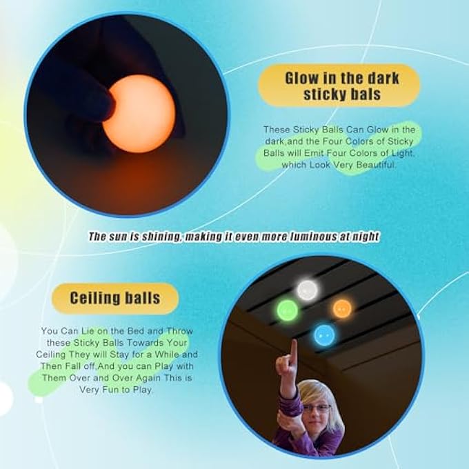 FauKait 4pack-2.4 in,Dream Balls,Glow in The Dark Sticky Balls That Stick to The Ceiling,Stress Balls for Kids and Adults,Elevated Balls,ASMR Cool Stuff for Teens,Ceiling Balls,Lumi Balls,Stocking Stuffers - Image 5