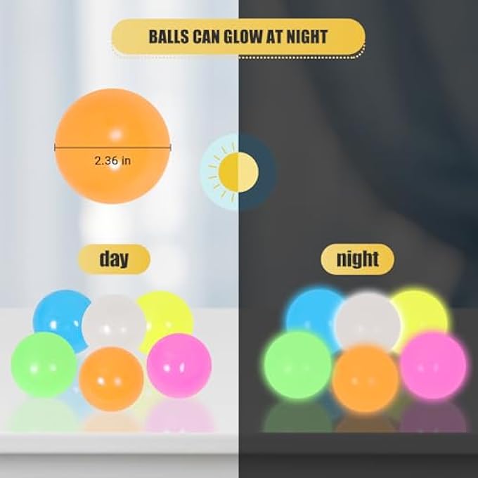 FauKait 4pack-2.4 in,Dream Balls,Glow in The Dark Sticky Balls That Stick to The Ceiling,Stress Balls for Kids and Adults,Elevated Balls,ASMR Cool Stuff for Teens,Ceiling Balls,Lumi Balls,Stocking Stuffers - Image 2