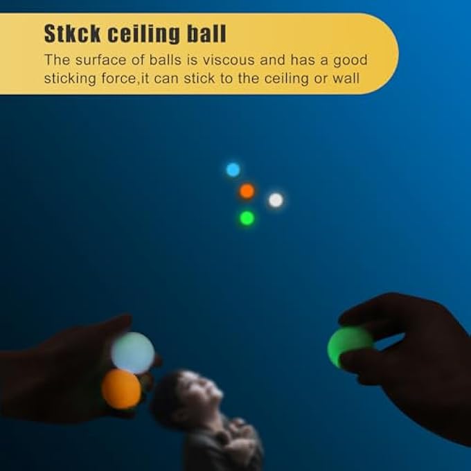 FauKait 4pack-2.4 in,Dream Balls,Glow in The Dark Sticky Balls That Stick to The Ceiling,Stress Balls for Kids and Adults,Elevated Balls,ASMR Cool Stuff for Teens,Ceiling Balls,Lumi Balls,Stocking Stuffers - Image 4