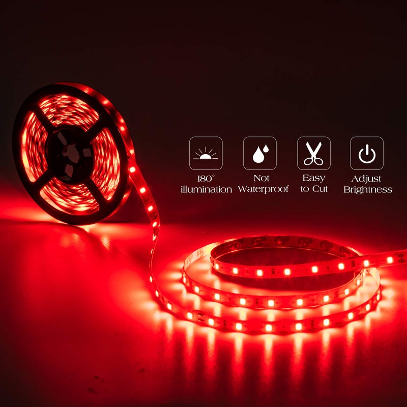 Marreal 20ft 12V 360 LED Red Strip Light, Flexible Cuttable Non-Waterproof for Indoor Party Decoration, with Power Supply & Dimmer. - Image 2