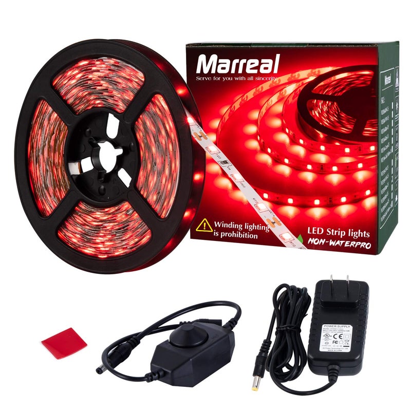 Marreal 20ft 12V 360 LED Red Strip Light, Flexible Cuttable Non-Waterproof for Indoor Party Decoration, with Power Supply & Dimmer. - Image 1