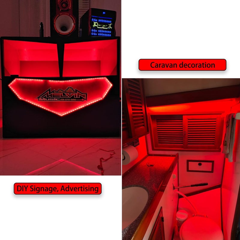 Marreal 20ft 12V 360 LED Red Strip Light, Flexible Cuttable Non-Waterproof for Indoor Party Decoration, with Power Supply & Dimmer. - Image 5