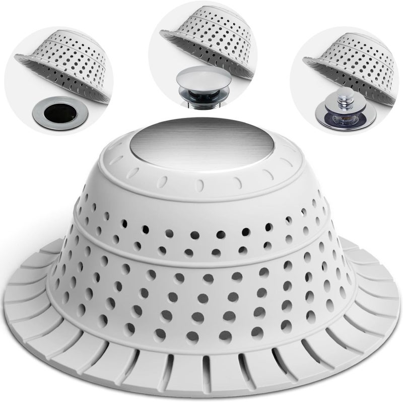 Nipoko Shower Drain Hair Catcher - Bathtub Drain Cover Foldable Silicone，Shower Drain Protector for Pop-Up and Regular Drains of Shower,Tub, Bathroom, Sink,Grey - Image 1