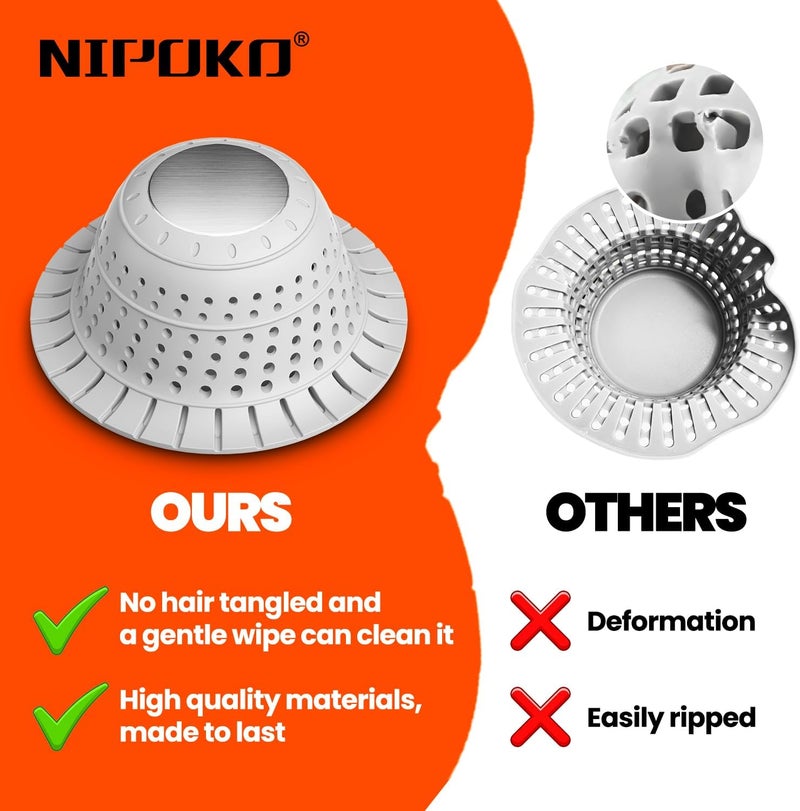 Nipoko Shower Drain Hair Catcher - Bathtub Drain Cover Foldable Silicone，Shower Drain Protector for Pop-Up and Regular Drains of Shower,Tub, Bathroom, Sink,Grey - Image 5