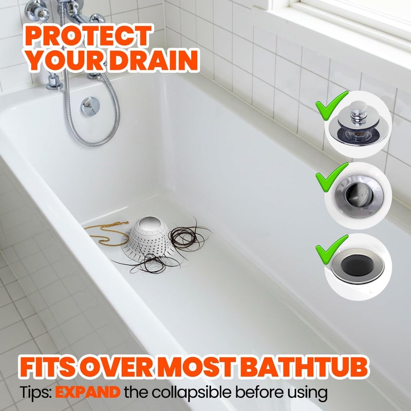 Nipoko Shower Drain Hair Catcher - Bathtub Drain Cover Foldable Silicone，Shower Drain Protector for Pop-Up and Regular Drains of Shower,Tub, Bathroom, Sink,Grey - Image 3