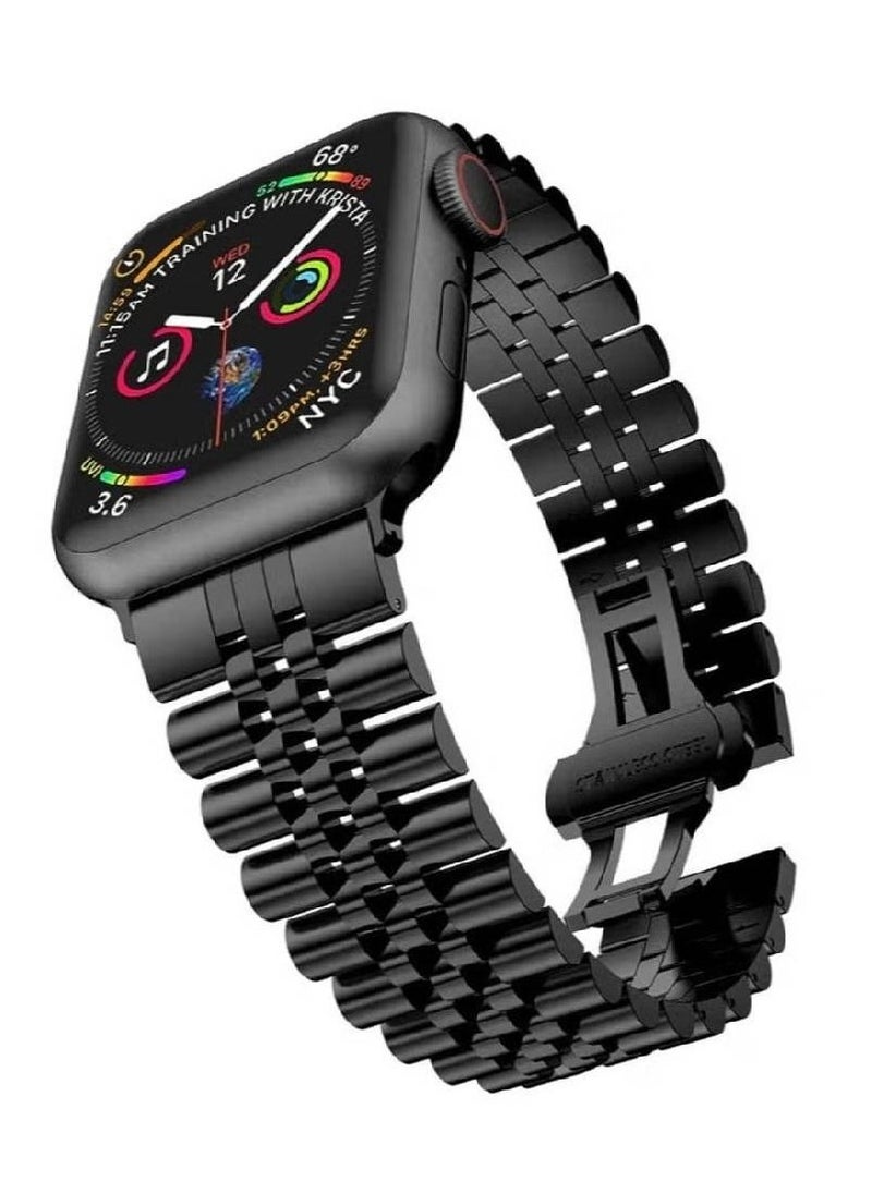 Beauenty Replacement Band Compatible with Apple Watch Ultra 49mm 45mm / 44mm / 42mm, Stainless Steel Solid Strap Metal Bracelet for Apple Watch Series 8 7 6 5 4 3 2 SE (Black) - Image 1