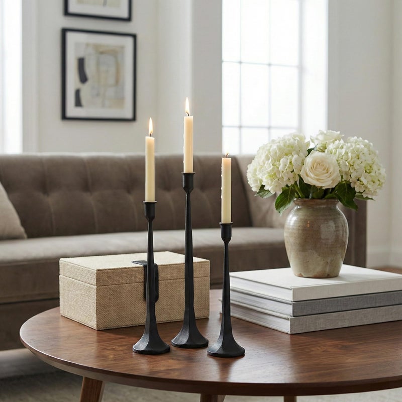Denique Iron Taper Candle Holder Set of 3, Black Candlestick Holders Decorative Candle Stand, Tapered Candle Holders Tall Set for Wedding, Dining Table, Home Decoration (Black) - Image 4