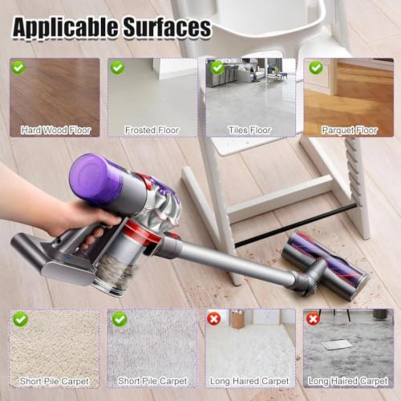 Hard wood and carpet cleaning brush head with anti-tangle nylon bristles in black, featuring quick-release motorized design for efficient debris removal - Image 5