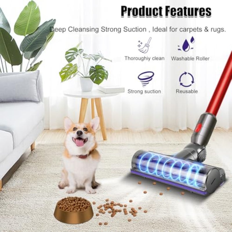 Hard wood and carpet cleaning brush head with anti-tangle nylon bristles in black, featuring quick-release motorized design for efficient debris removal - Image 3