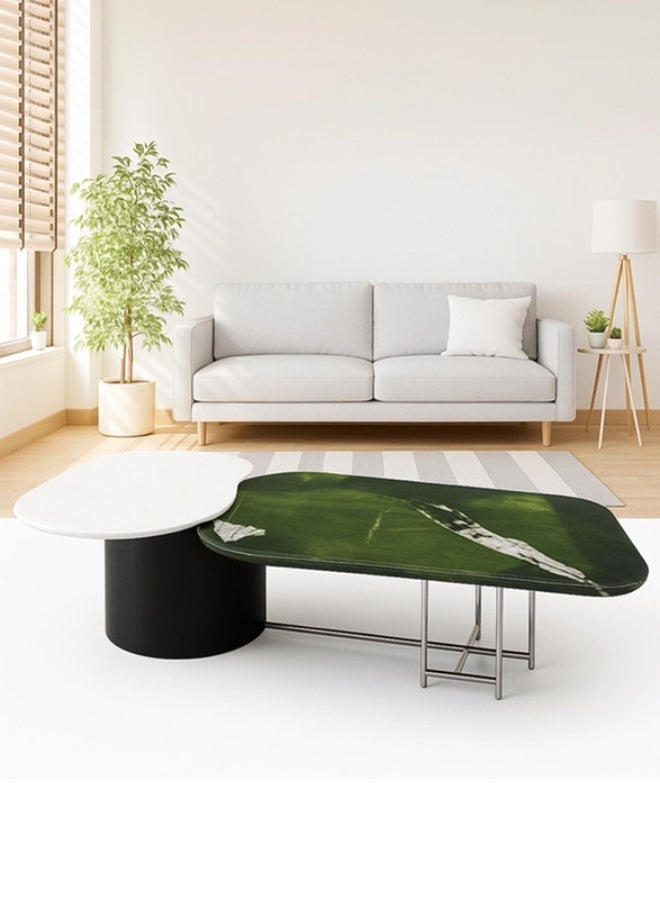 YI ONE طاولة قهوة – سطح رخامي فاخر مع أرجل معدنية وخشبية، سطح رخامي أخضر، 1450×735×340 مم - Image 1