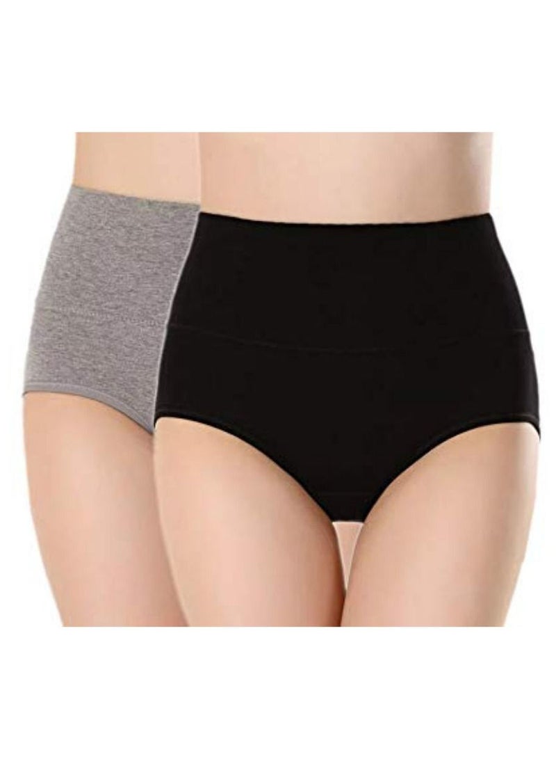 Glamroot Women's Cotton High Waist Full Coverage Tummy Control Panty (Pack Of 2), Black/Grey - Image 1