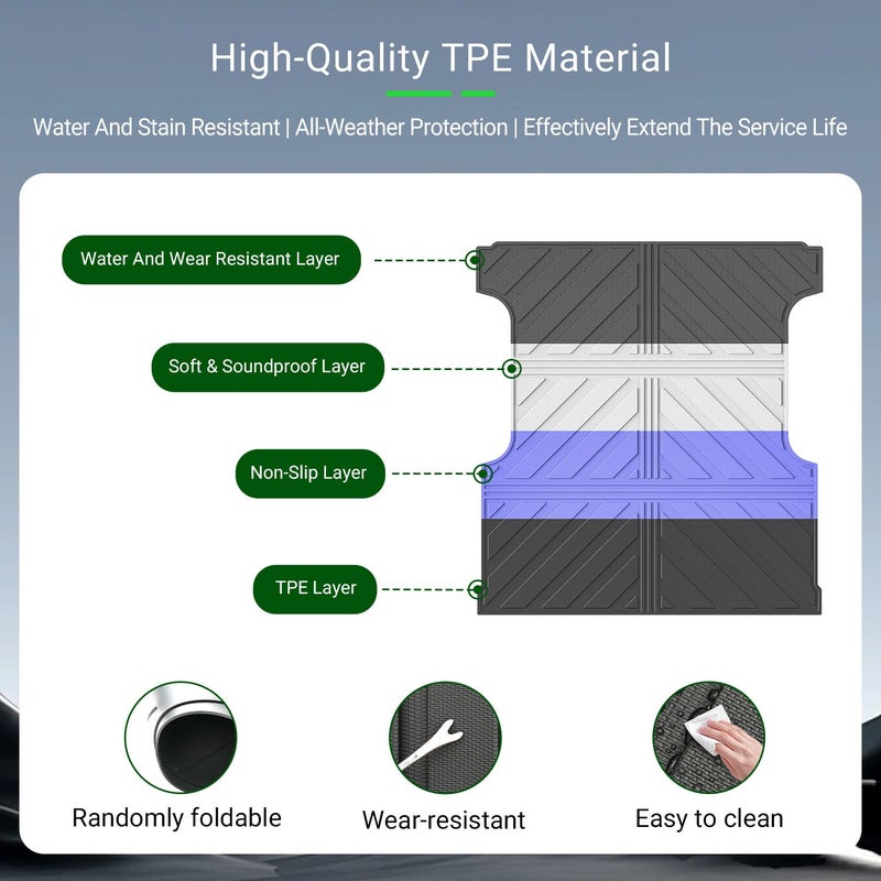 xipoqix Truck Mat Compatible with 2022-2026 Toyota Tundra TPE Material Bed Mat 5.5FT Short Bed TPE Material Cargo Mat Replacement for 2022-2026 Toyota Tundra Accessories (3-Fold 5.5FT Bed Mat) - Image 5