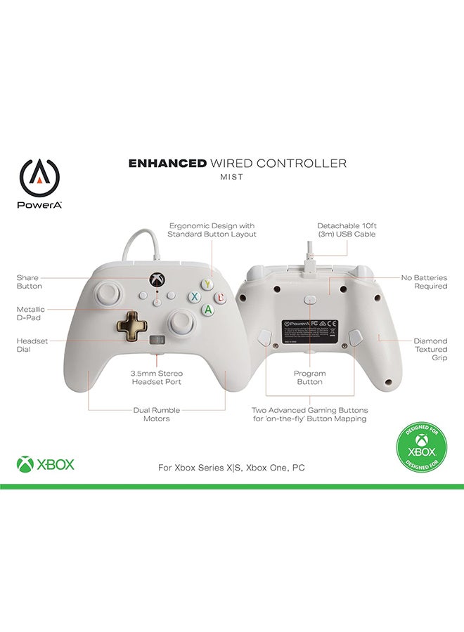 Enhanced Wired Gaming Controller for Xbox Series X/S, Xbox One, PC, Windows 10/11, White, Mist - Image 2