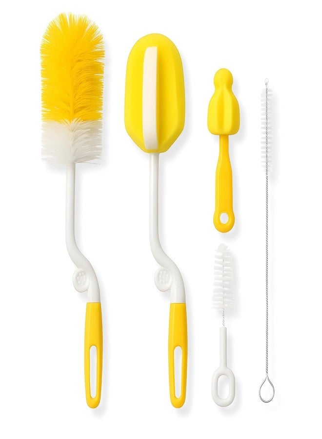 Vaigzo 5-in-1 Baby Bottle Cleaning Brush Set, Includes Nipple, Straw and Sponge Brushes, Safe Nylon Bristles, Yellow - Image 1