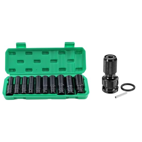 STARQ 10pcs Impact Socket Set 10–24MM with 1/2" Drive to 1/4" Hex Adapter Converter, Long Deep Sockets + Quick Release Chuck for Drill & Ratchet - Image 1