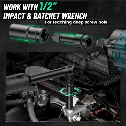 STARQ 10pcs Impact Socket Set 10–24MM with 1/2" Drive to 1/4" Hex Adapter Converter, Long Deep Sockets + Quick Release Chuck for Drill & Ratchet - Image 5