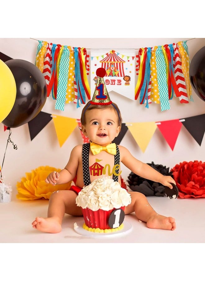 Amosfun - Circus Carnival Baby 1St Birthday Party Decorations Kit With Birthday Cone Hat One Cake Topper High Chair Banner Baby Girl Boy First Birthday Decorations - Image 1
