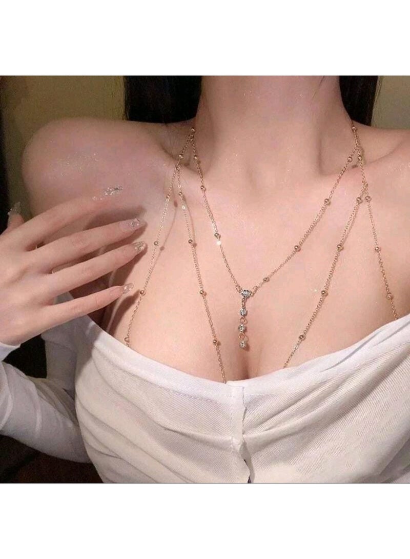 شي إن قلادة سلسلة الجسم البسيطة المرصعة بأحجار الراين قطعة واحدة للنساء - Image 2