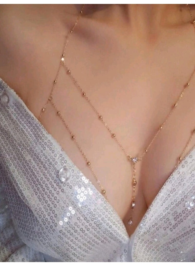 شي إن قلادة سلسلة الجسم البسيطة المرصعة بأحجار الراين قطعة واحدة للنساء - Image 5