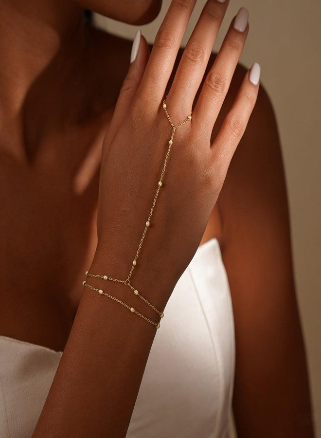Tituthia Gold Bracelets for Women Trendy, Dainty Gold Hand Chain Bracelet Stack 14k Gold Plated Finger Ring Bracelet Hand Chain Cz Layered Beaded Gold Bracelets for Women Non Tarnish Gold Jewelry Gift - Image 3