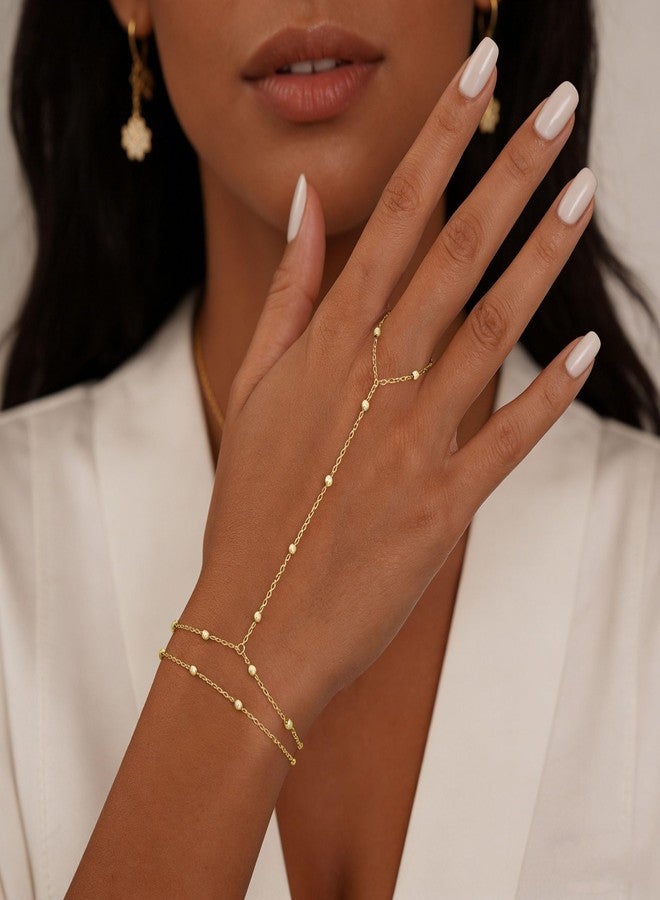 Tituthia Gold Bracelets for Women Trendy, Dainty Gold Hand Chain Bracelet Stack 14k Gold Plated Finger Ring Bracelet Hand Chain Cz Layered Beaded Gold Bracelets for Women Non Tarnish Gold Jewelry Gift - Image 2