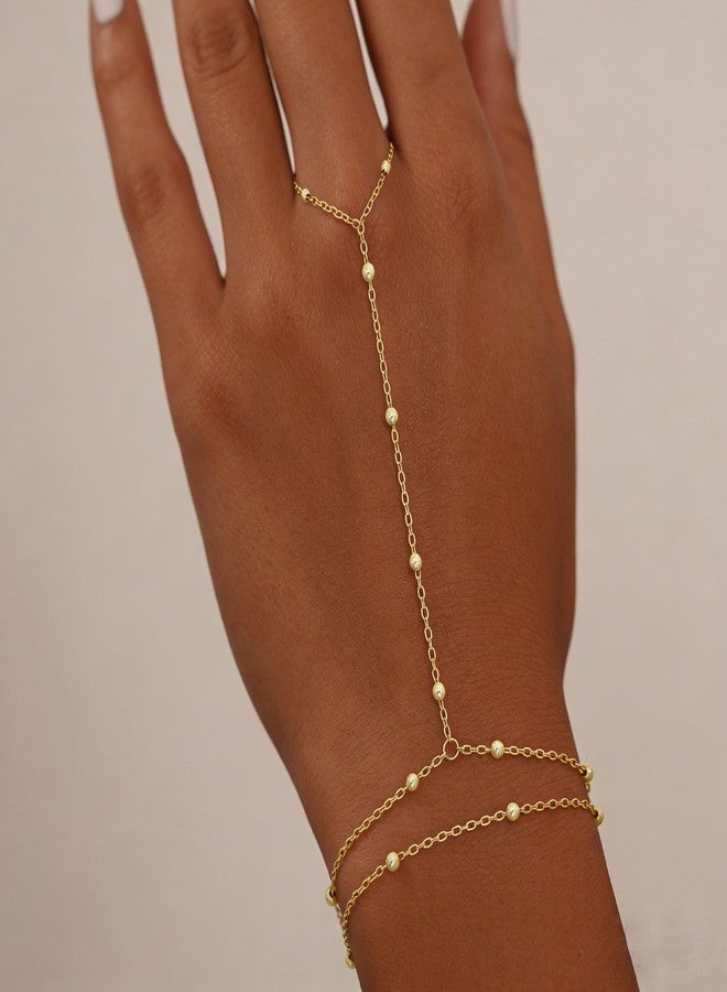 Tituthia Gold Bracelets for Women Trendy, Dainty Gold Hand Chain Bracelet Stack 14k Gold Plated Finger Ring Bracelet Hand Chain Cz Layered Beaded Gold Bracelets for Women Non Tarnish Gold Jewelry Gift - Image 4