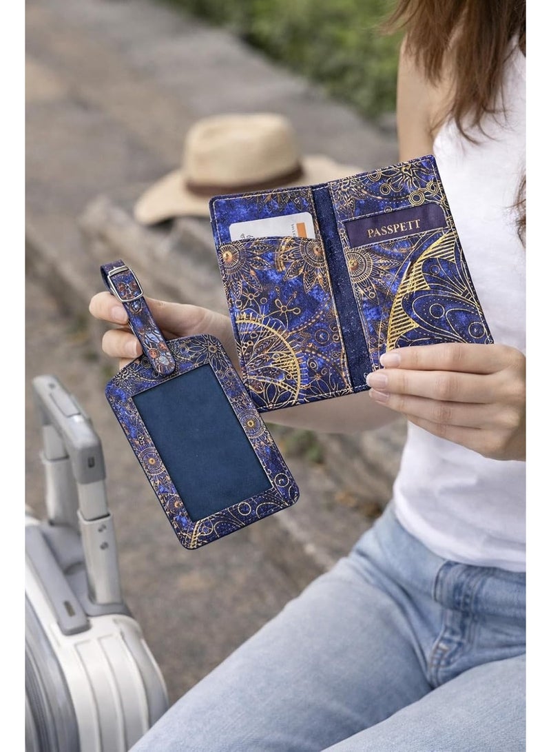 SHOWDAY Passport Holder & Luggage Tag Set, PU Leather Travel Passport Cover with Card Slots + ID Tag with Adjustable Strap, Lightweight Passport Wallet Organizer for Men - Image 2