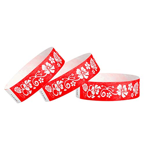 Wristco 500 WristCo Red Hawaiian Flower Tyvek Wristbands for Events - Comfortable Tear Resistant Paper Bracelets ID Wrist Bands for Concerts Festivals Admission Party Identification - Image 1