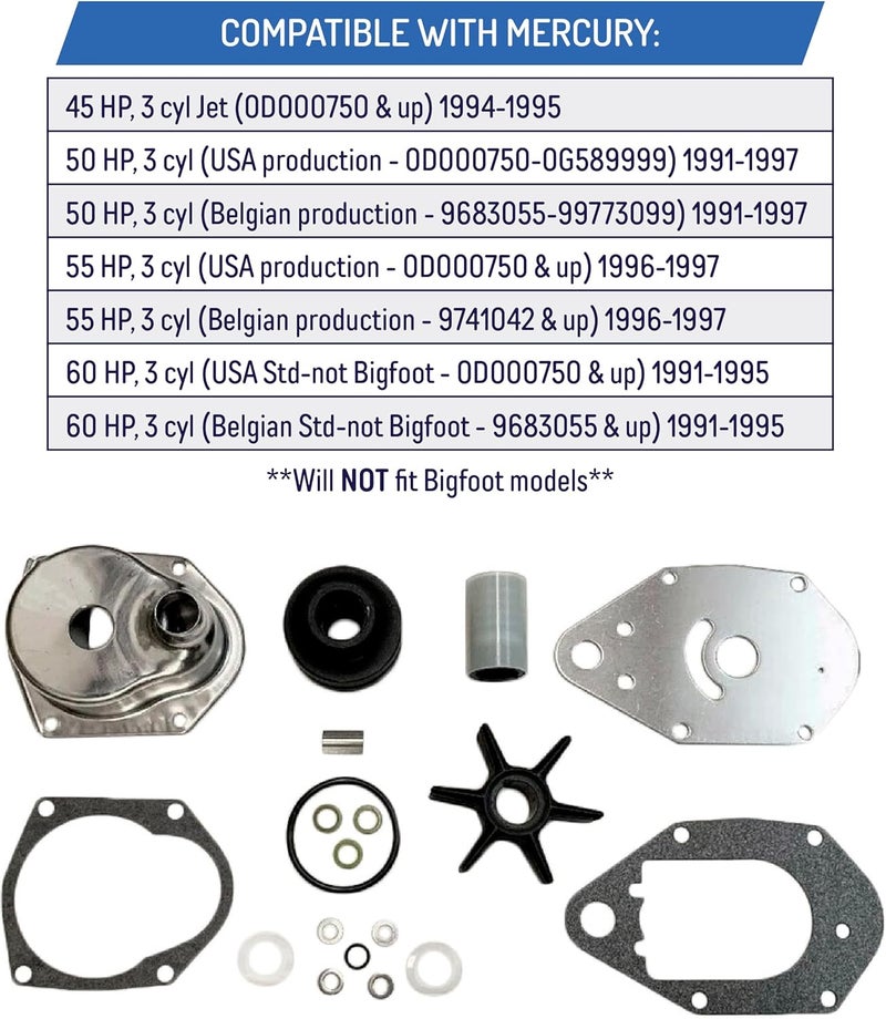 AA Water Pump Impeller Kit For Mercury 40 50 55 60 HP 46-812966A11 - Image 2