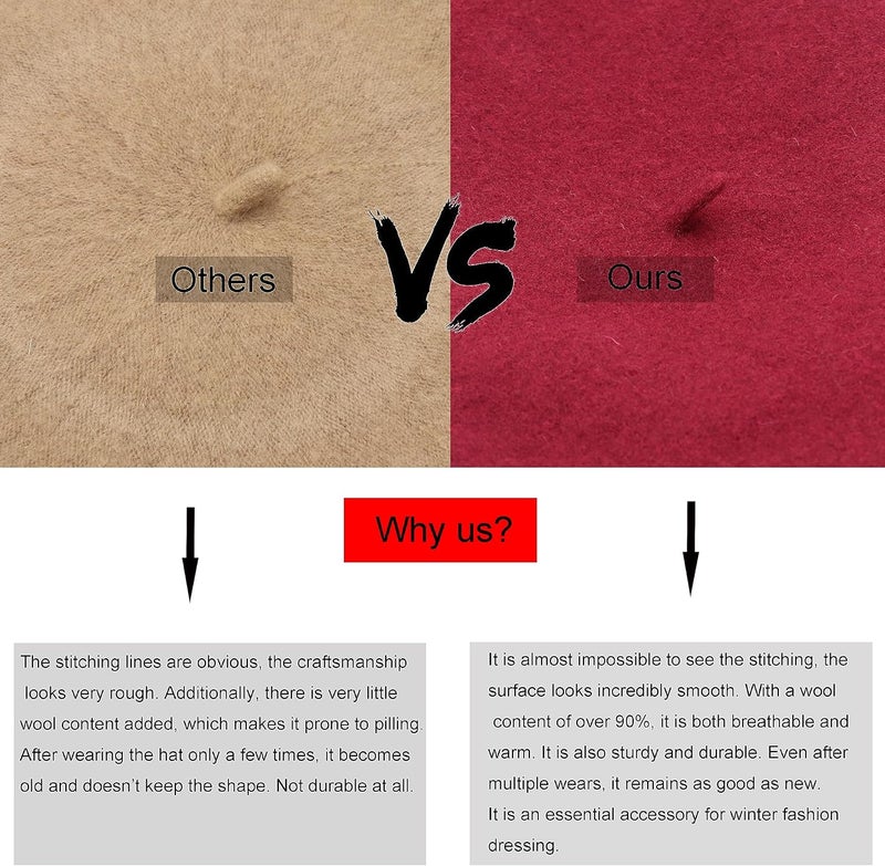 Wheebo Wool Beret Hat,Solid Color French Style Winter Warm Cap for Women Girls Lady - Image 4