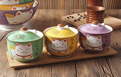 MISS TUTU Ceramics Japanese Maneki Neko Lucky Cat Sugar Salt Pepper Storage Jar with Lid And Spoon - Image 5