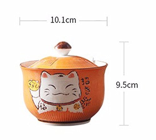 MISS TUTU Ceramics Japanese Maneki Neko Lucky Cat Sugar Salt Pepper Storage Jar with Lid And Spoon - Image 2