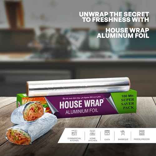 House Wrap Aluminium Foil 100 m, Aluminium Foil Paper for Food Packing, Cooking, Baking | Super Saver Family Pack | Foil Paper for Food Wrap 11 Microns (Pack of 1) - Image 4