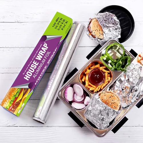 House Wrap Aluminium Foil 100 m, Aluminium Foil Paper for Food Packing, Cooking, Baking | Super Saver Family Pack | Foil Paper for Food Wrap 11 Microns (Pack of 1) - Image 5
