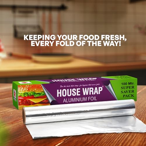 House Wrap Aluminium Foil 100 m, Aluminium Foil Paper for Food Packing, Cooking, Baking | Super Saver Family Pack | Foil Paper for Food Wrap 11 Microns (Pack of 1) - Image 3