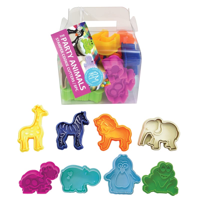R&M RM Animal Cookie Stamper Zoo Animal Giraffe Zebra Lion Elephant Turtle Hippo Penguin Frog 2 Inch 8 Piece Set 