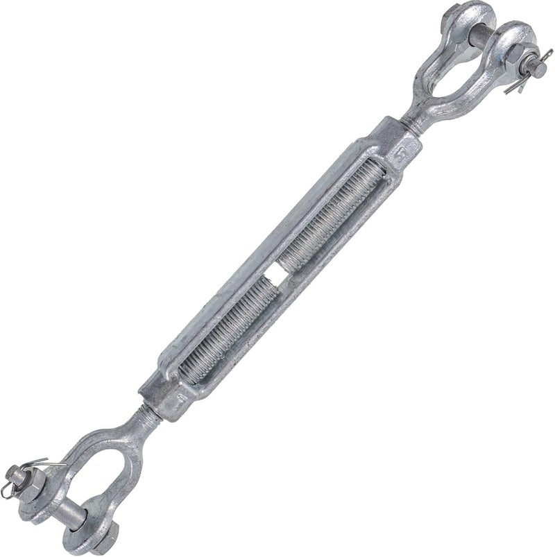 US Cargo Control Jaw and Jaw Turnbuckle, 5/8" x 9", 3,500 LBS Working Load Limit, UNC Thread Hot-Dipped Galvanized Turnbuckle Heavy Duty for Wire Rope, in-Line Pulls & Tension Applications - Image 1
