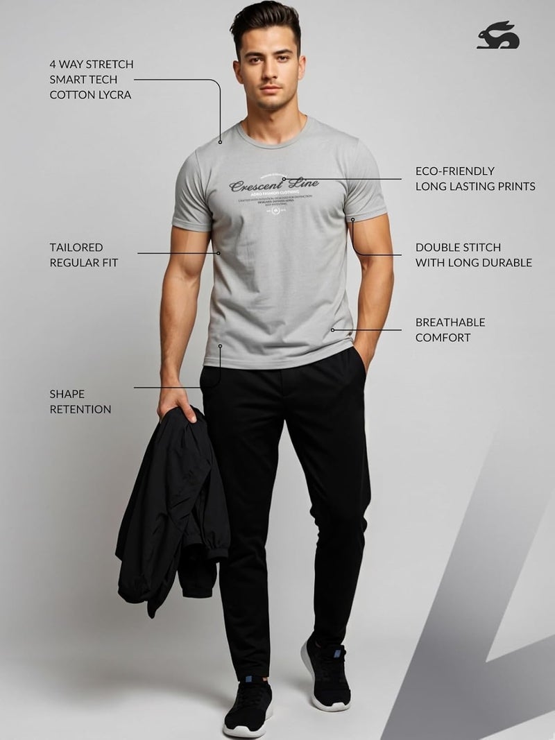 adro تي شيرت ADRO للرجال بقصة عادية - تصميم كلاسيكي بخط هلالي باللون الرمادي - Image 3