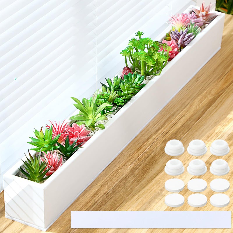 FillTouch 1 Pcs Long Rectangular Planter Box Window Sill Plant Box Metal Water Trough Indoor Large Modern Steel with Drainage Holes Herb Garden Home (32 x 3.5 x 3.5 Inch,White) - Image 3