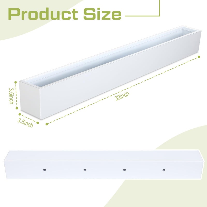 FillTouch 1 Pcs Long Rectangular Planter Box Window Sill Plant Box Metal Water Trough Indoor Large Modern Steel with Drainage Holes Herb Garden Home (32 x 3.5 x 3.5 Inch,White) - Image 4