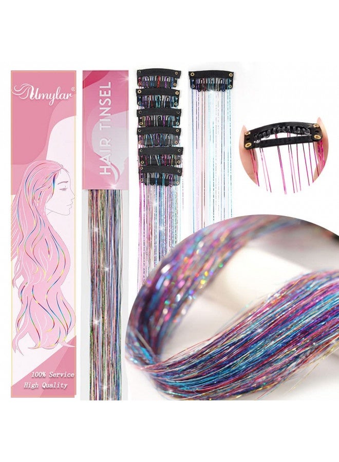 Umylar Hair Tinsel Pack of 12 Pcs Clip in Hair Tinsel 20 Inch Colorful Glitter Tinsel Hair Extensions Tinsel Fairy Hair Party Dazzle Hair Accessories Strands Kit for Women Girls Kids(12Pcs,Colorful#) - Image 1